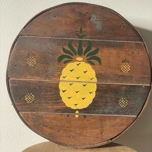 Vintage stenciled wooden cheese box 15”